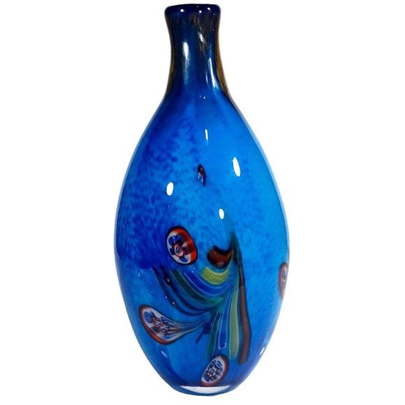 Vintage Murano Millefiori Colorful Bottleneck Art Glass Vase 13.5” X 7" Peacock - Picture 6 of 15